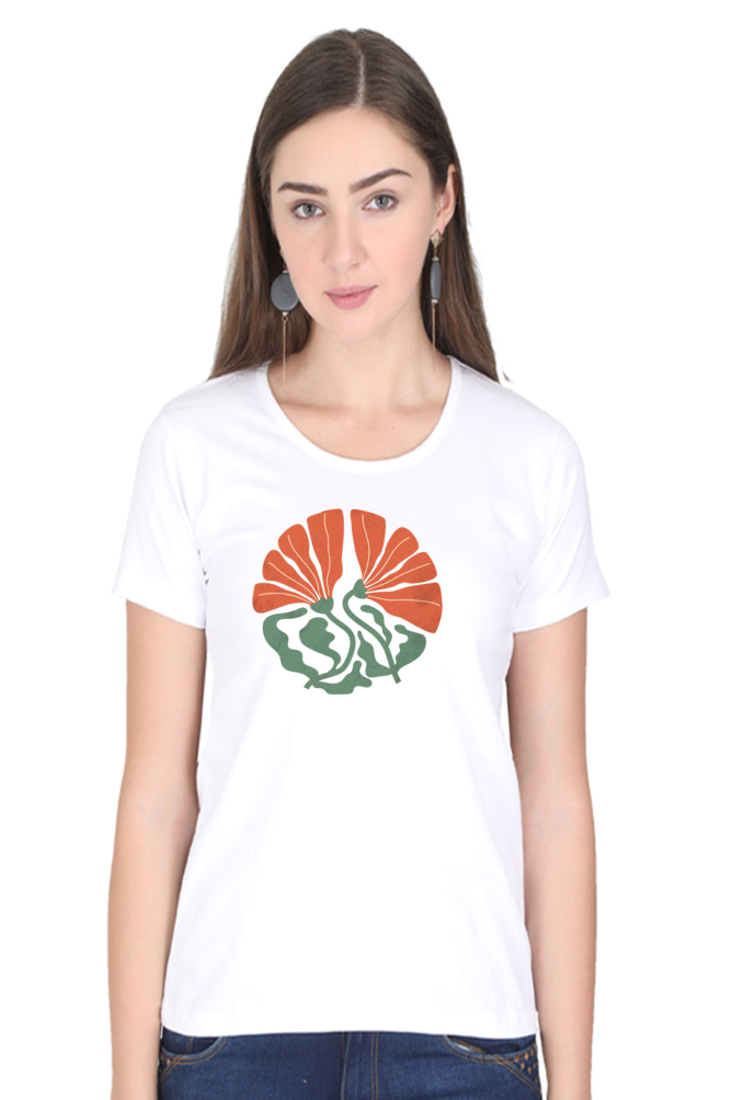 Boho Abstract Groovy Orange & Green Flower -Ladies tee