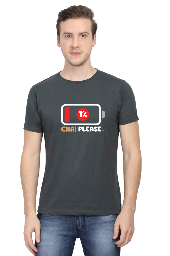 Battery Down 1 % Chai Please..Mens tee