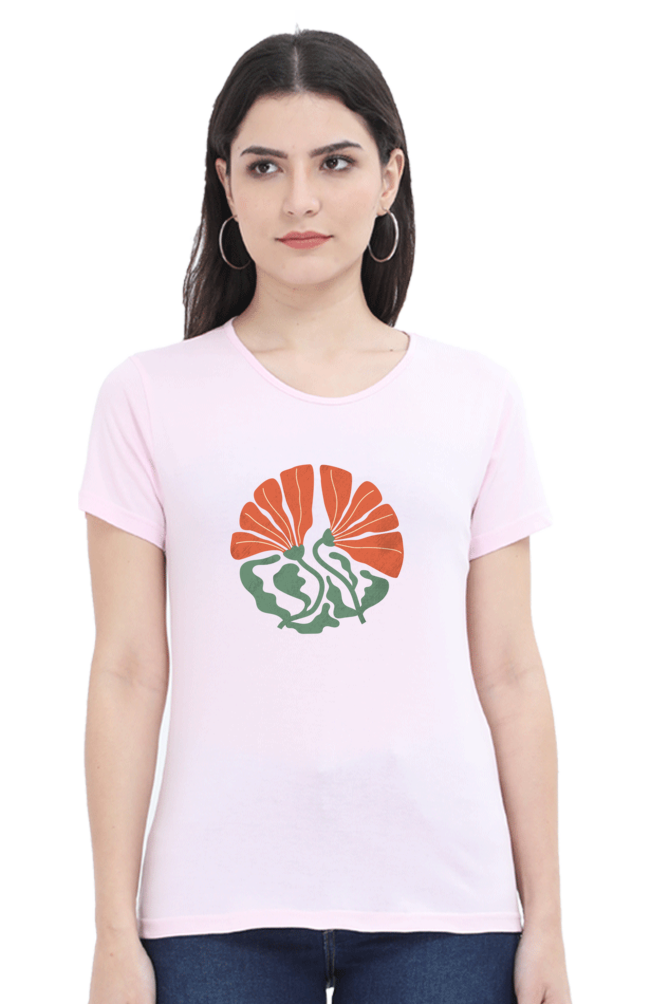 Boho Abstract Groovy Orange & Green Flower -Ladies tee