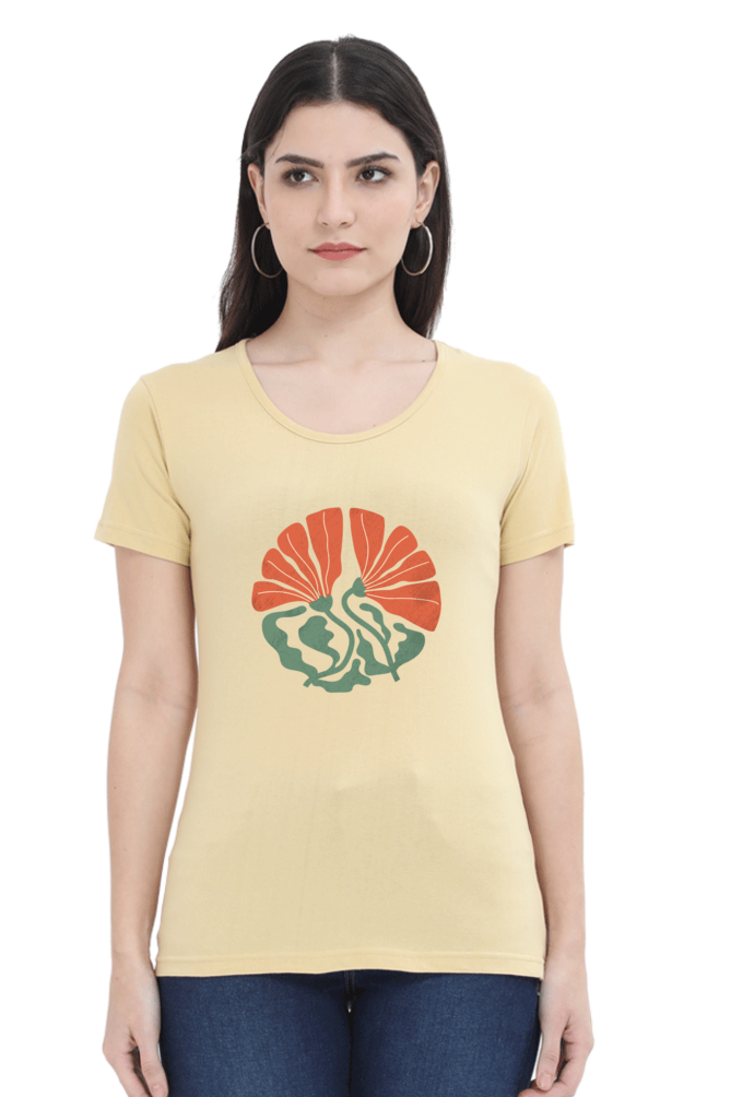 Boho Abstract Groovy Orange & Green Flower -Ladies tee
