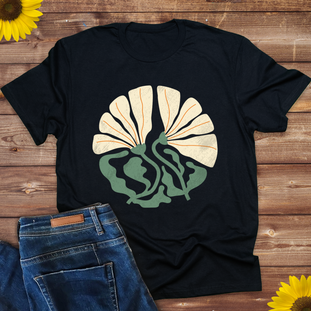 Abstract Boho Beige with Green Flowers design -Ladies tee