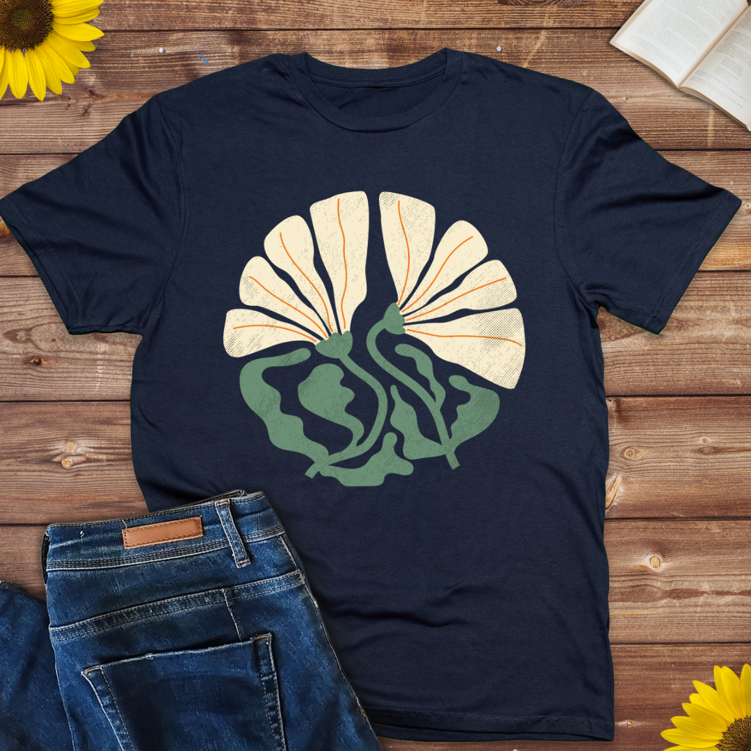 Abstract Boho Beige with Green Flowers design -Ladies tee