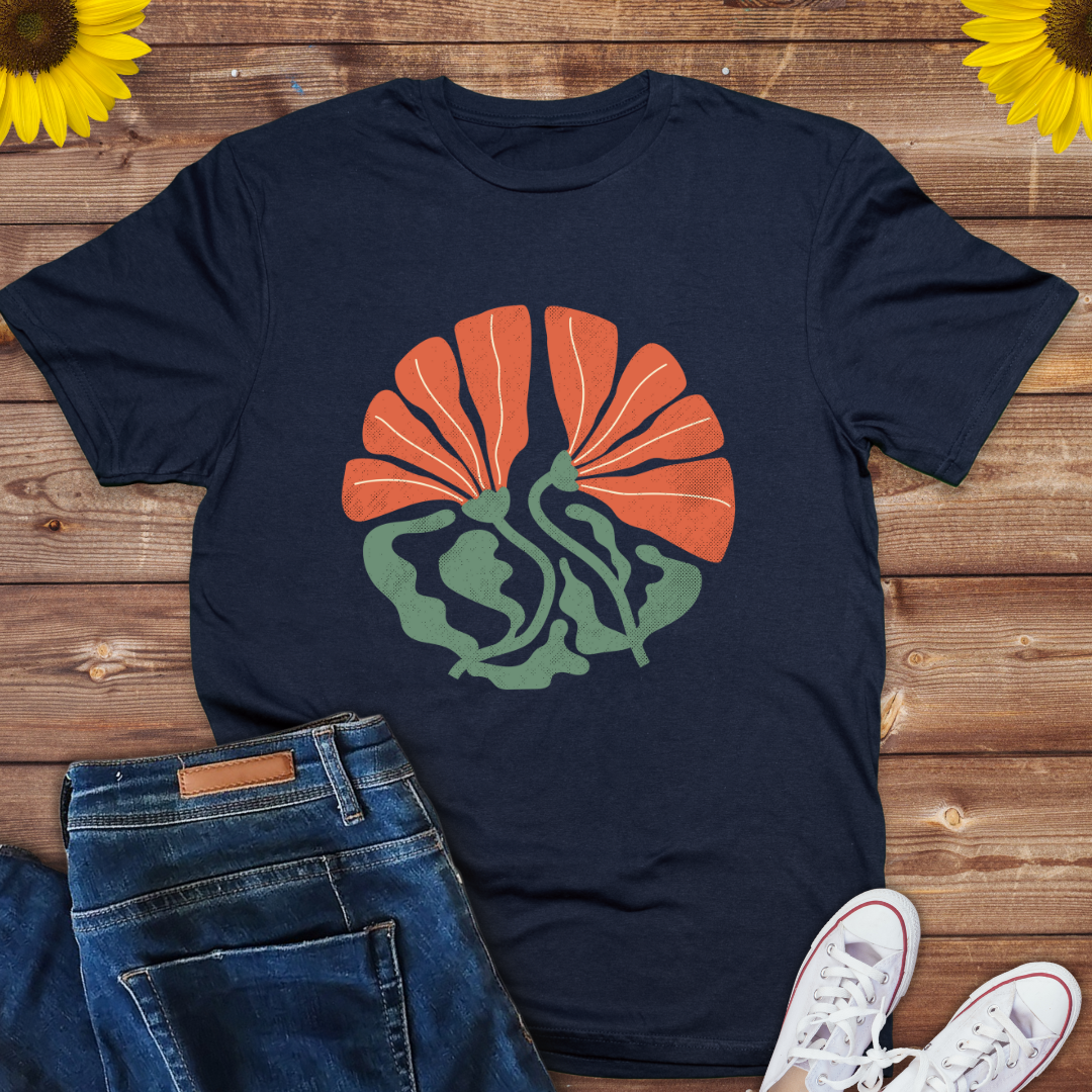 Boho Abstract Groovy Orange & Green Flower -Ladies tee