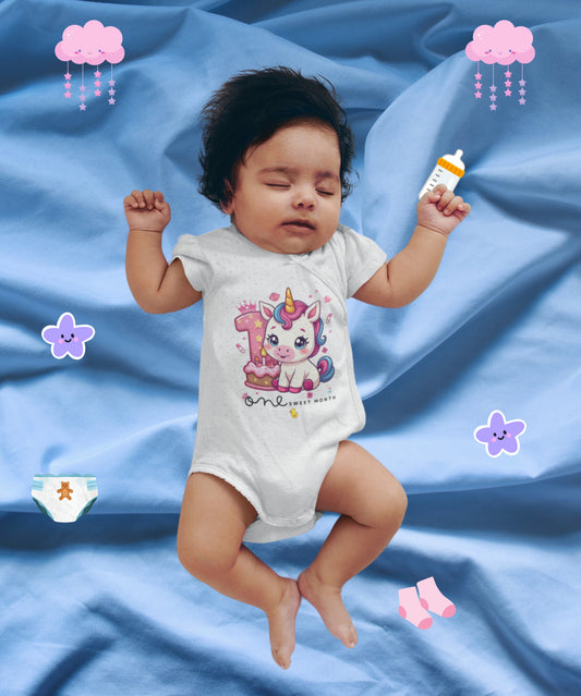 Cute 1 month baby unicorn girl romper 1 sweet month