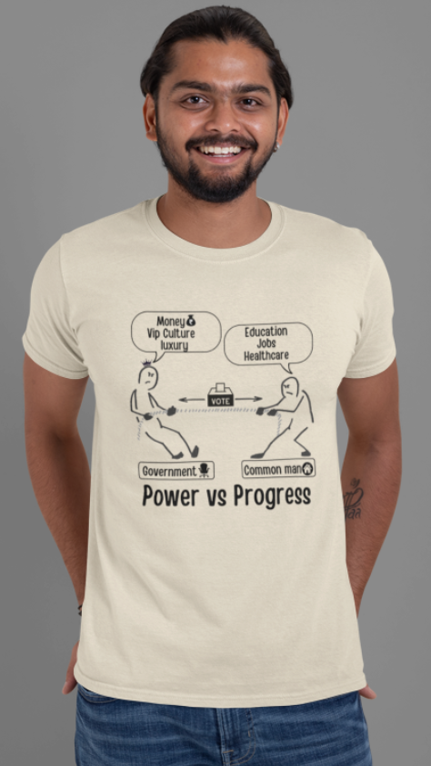 Power Vs Progress -Indian Politics Tug of war Mens Crew Classic t shirt