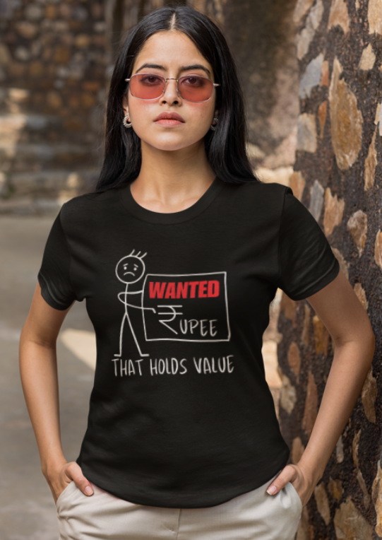 Wanted a Rupee that Holds Value-stickman figure ladies Classic t shirt