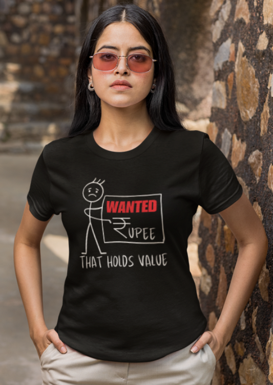 Wanted a Rupee that Holds Value-stickman figure ladies  Classic t shirt