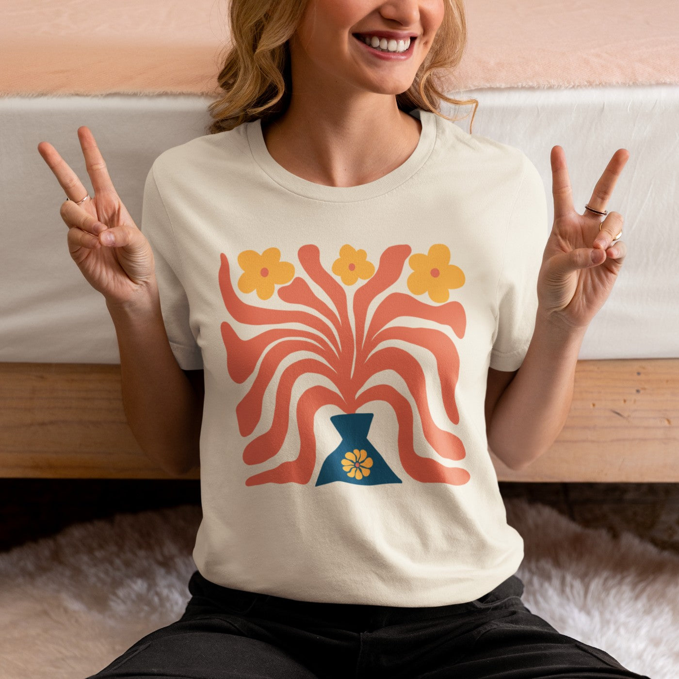 Boho flower pot design -Ladies tee