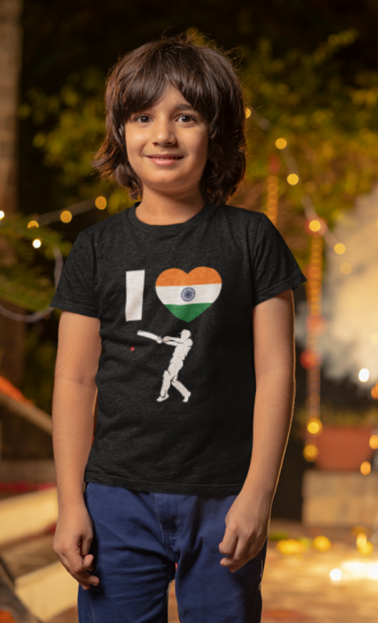 I love  Cricket - Independence day Boy's Crew Neck T-Shirt