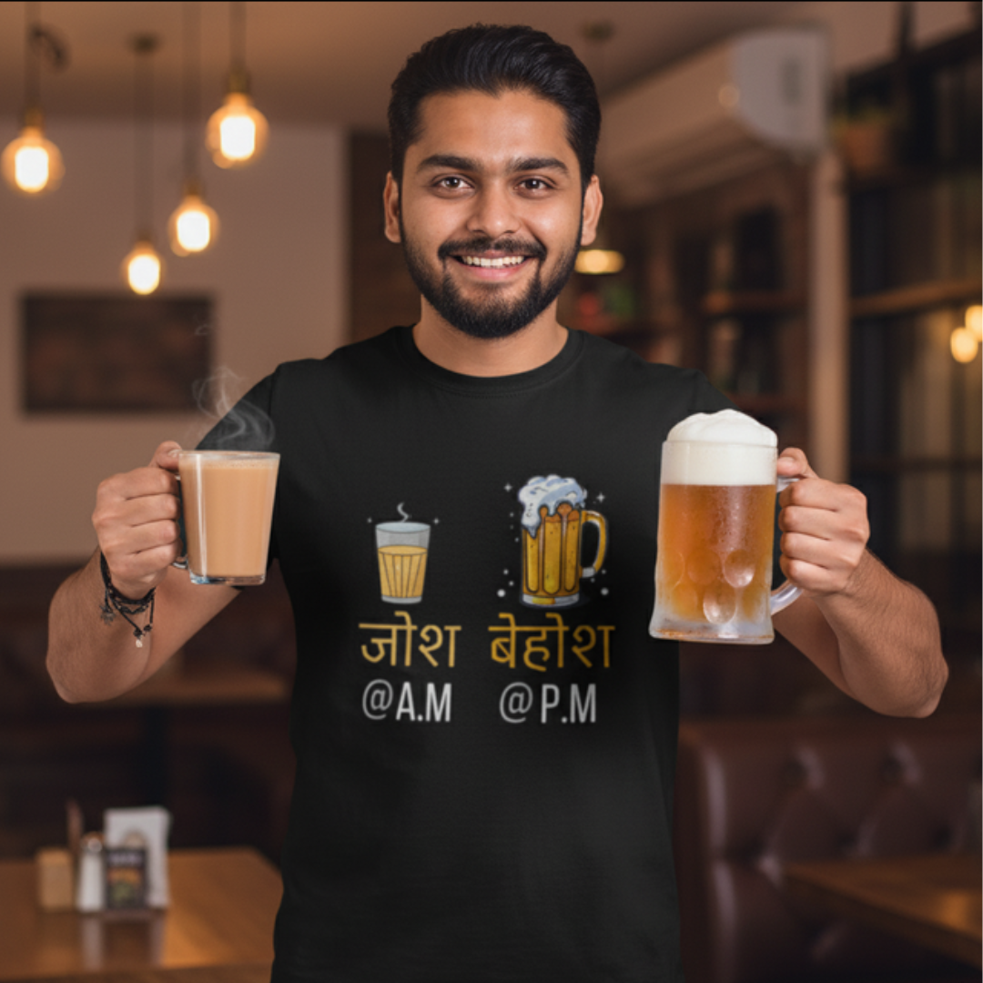 Josh at A.M( Tea). vs. Behosh at P.M( Beer)-Mens Crew classic t shirt