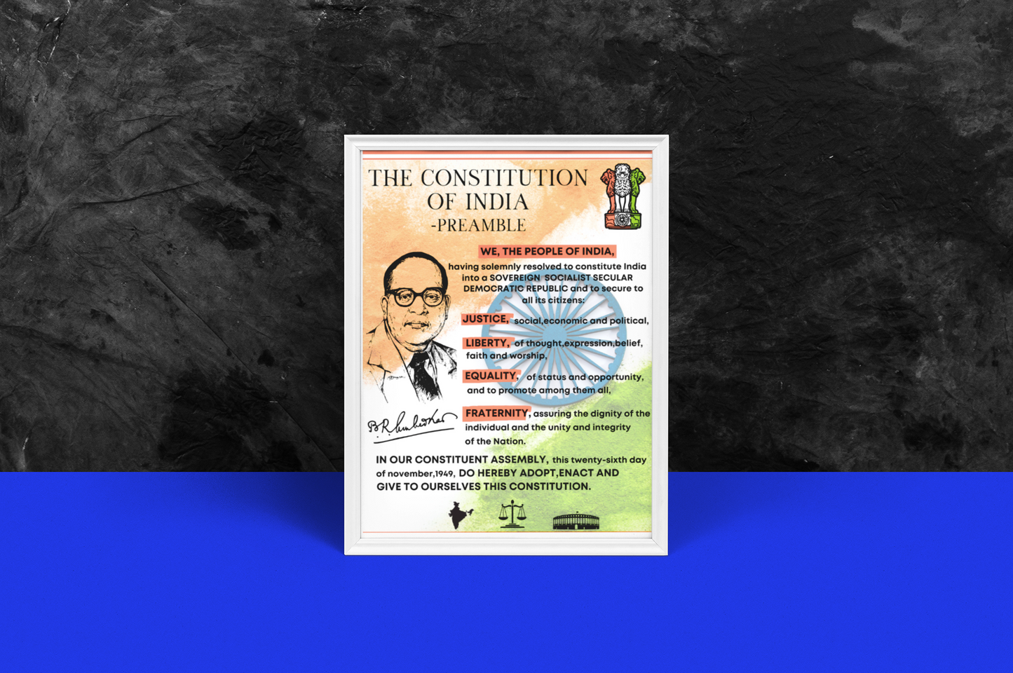 India Constitution -Preamble -English-Frame Poster 8x10( Inch)