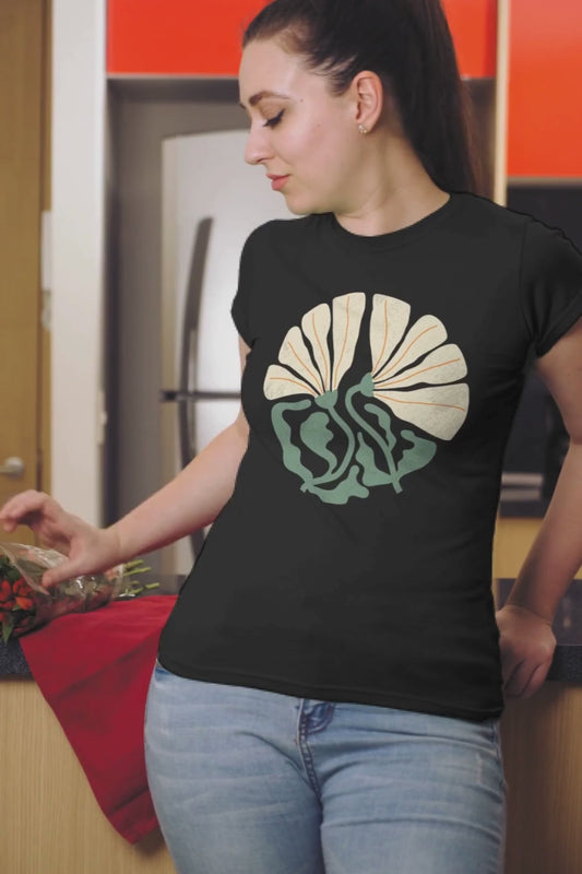 Abstract Boho Beige with Green Flowers design -Ladies tee