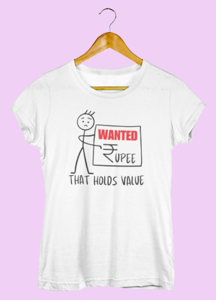 Wanted a Rupee that Holds Value-stickman figure ladies Classic t shirt