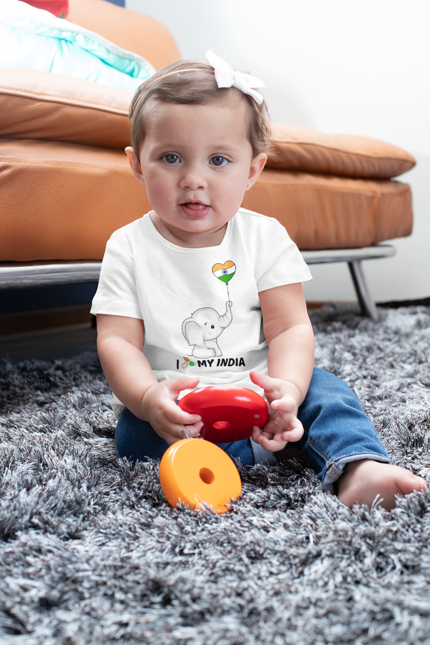 Cute ele- I love my india -Girl's Crew Neck T-Shirt