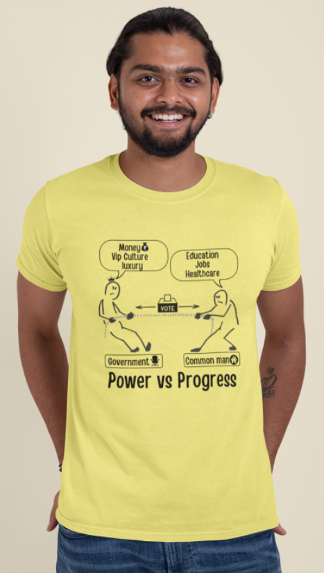 Power Vs Progress -Indian Politics Tug of war Mens Crew Classic t shirt