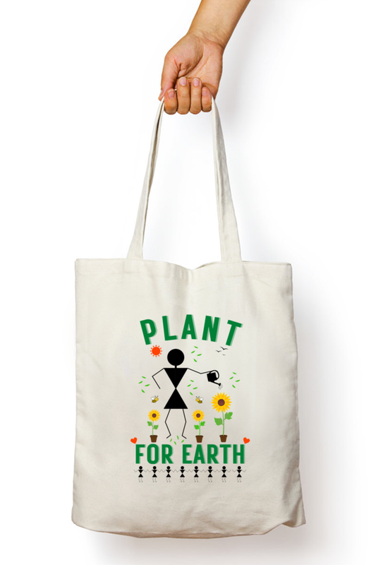 "Warli Girl Watering: Plant for Earth" zipper tote bag