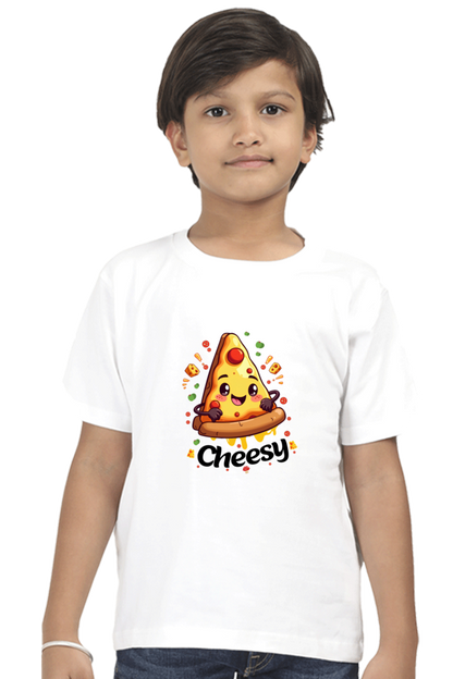 Cute kawaii style cheesy pizza slice for twin boy