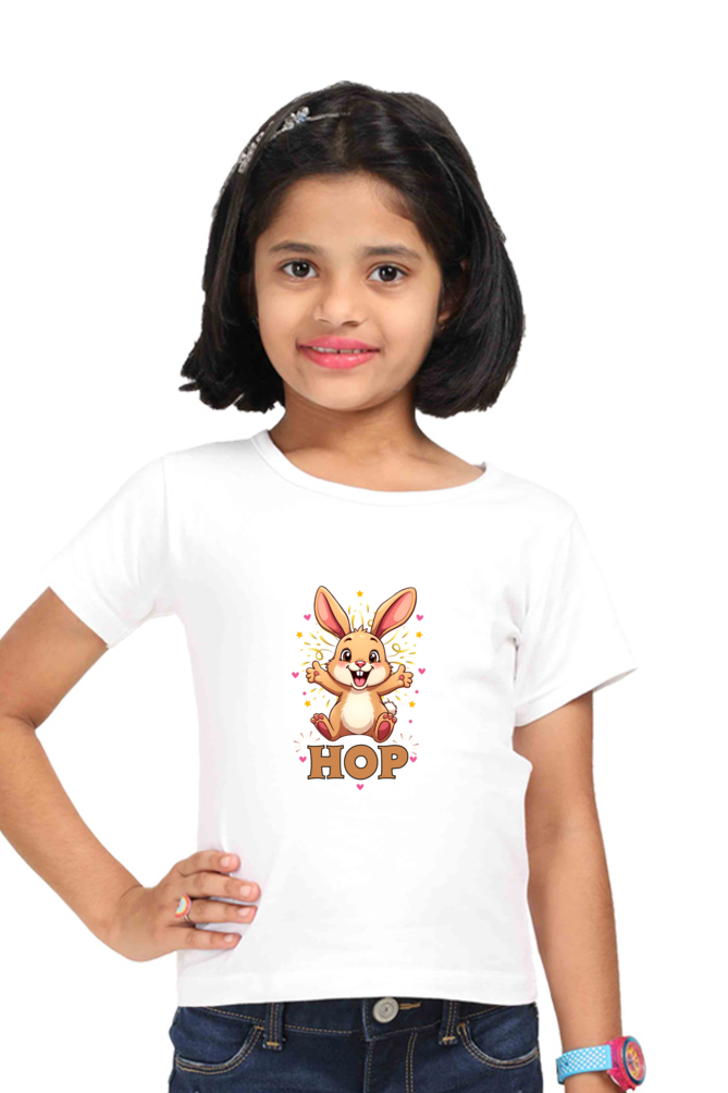 Hop cute excited bunny t shirt for twins girl t shirt