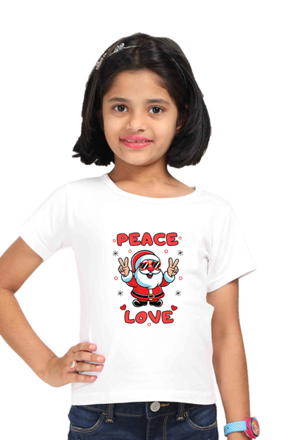 Peace Love adorable Santa in Cool style- girls t shirt