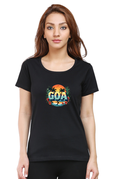 Vintage Sun set -Goa Beach -Womens Round neck t shirt