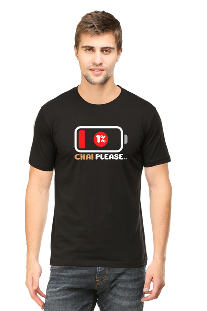 Battery Down 1 % Chai Please..Mens tee