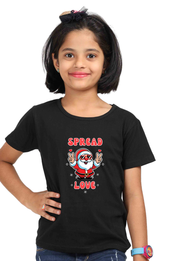 Spread Love with adorable santa -Girls t shirt