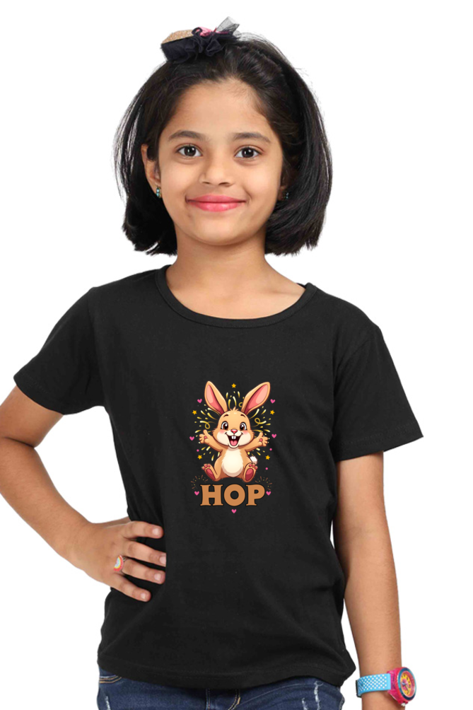 Hop cute excited bunny t shirt for twins girl t shirt