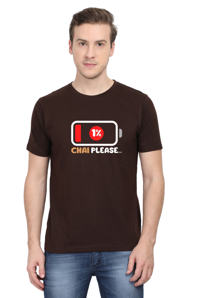 Battery Down 1 % Chai Please..Mens tee