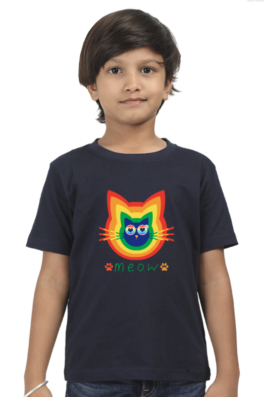 Funny Cat Rainbow Face -meow boys short sleeve t shirt