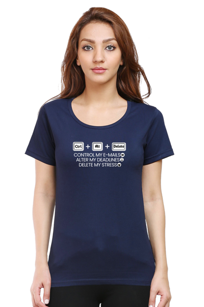 Control + Delete +stress Work place humor Ladies tee