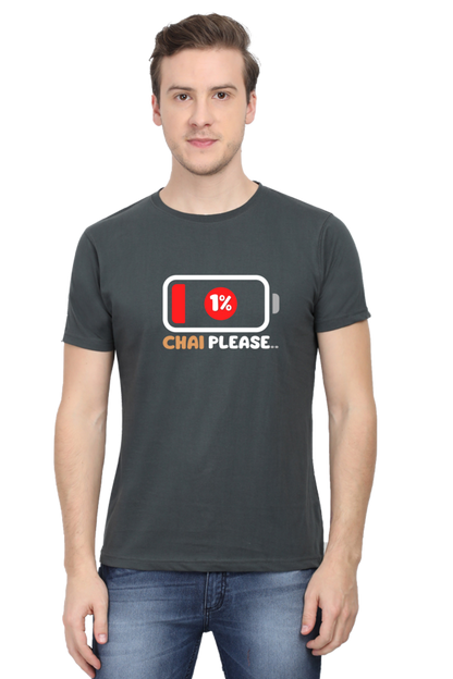 Battery Down 1 % Chai Please..Mens tee