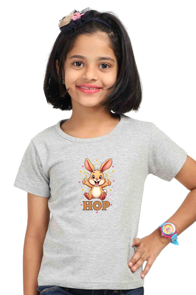 Hop cute excited bunny t shirt for twins girl t shirt