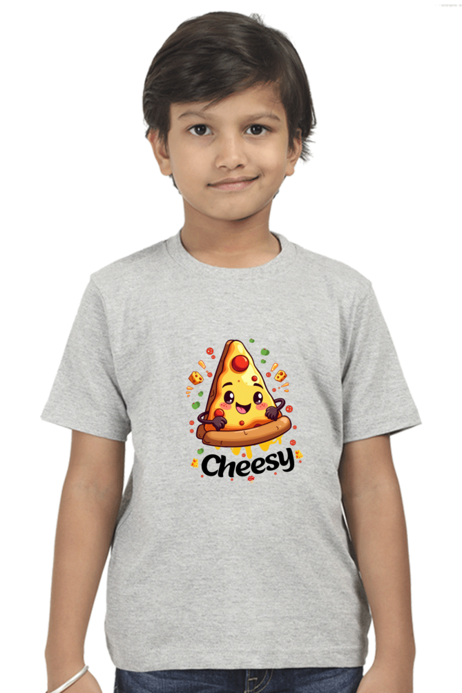 Cute kawaii style cheesy pizza slice for twin boy