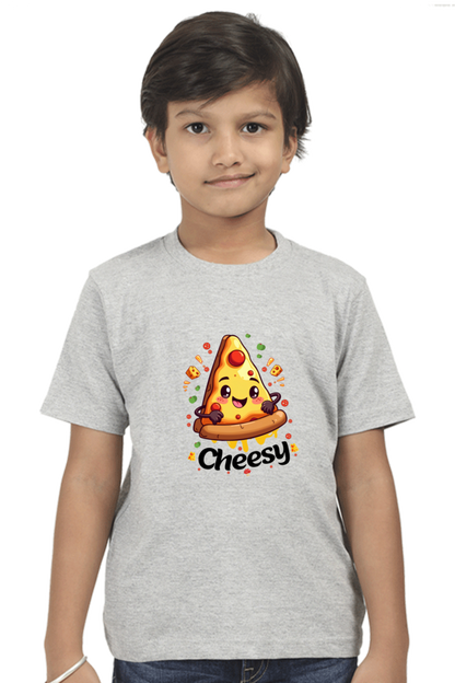 Cute kawaii style cheesy pizza slice for twin boy