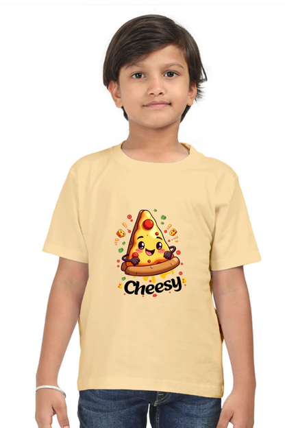 Cute kawaii style cheesy pizza slice for twin boy