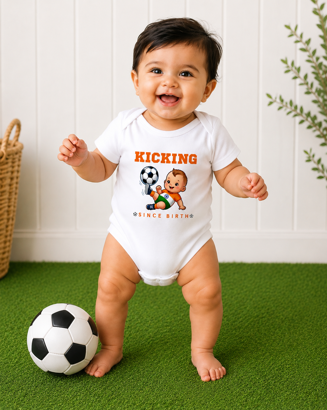 Kicking Since Birth -Football Lover Kids Rompers
