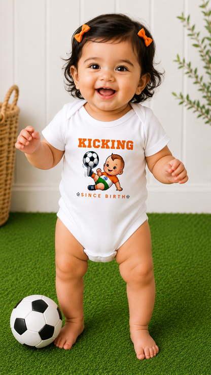 Kicking Since Birth -Football Lover Kids Rompers