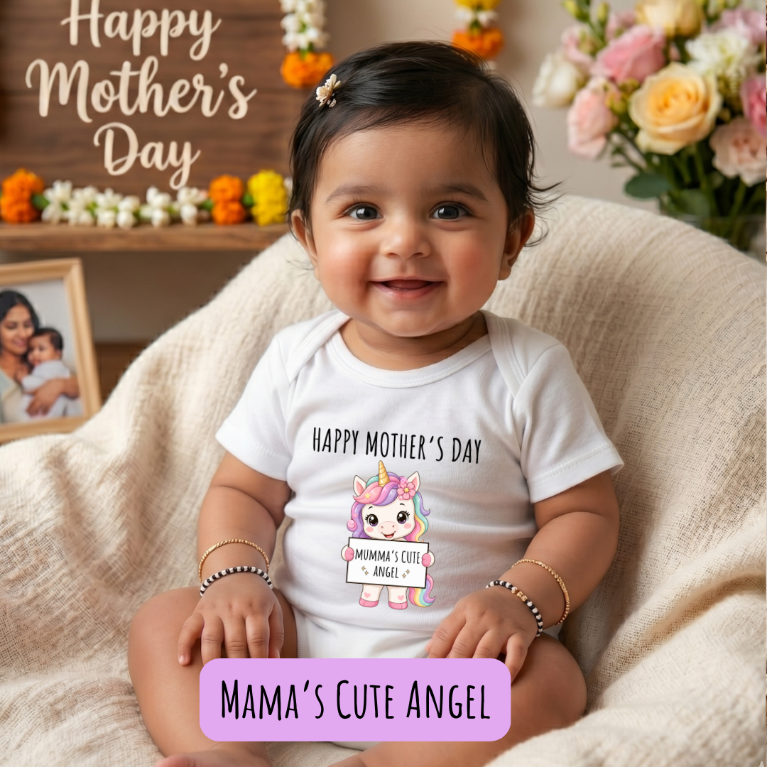 Happy Mothers day -Mama's Cute Angel  Unicorn new born baby Rompers( 0 yrs -12months)