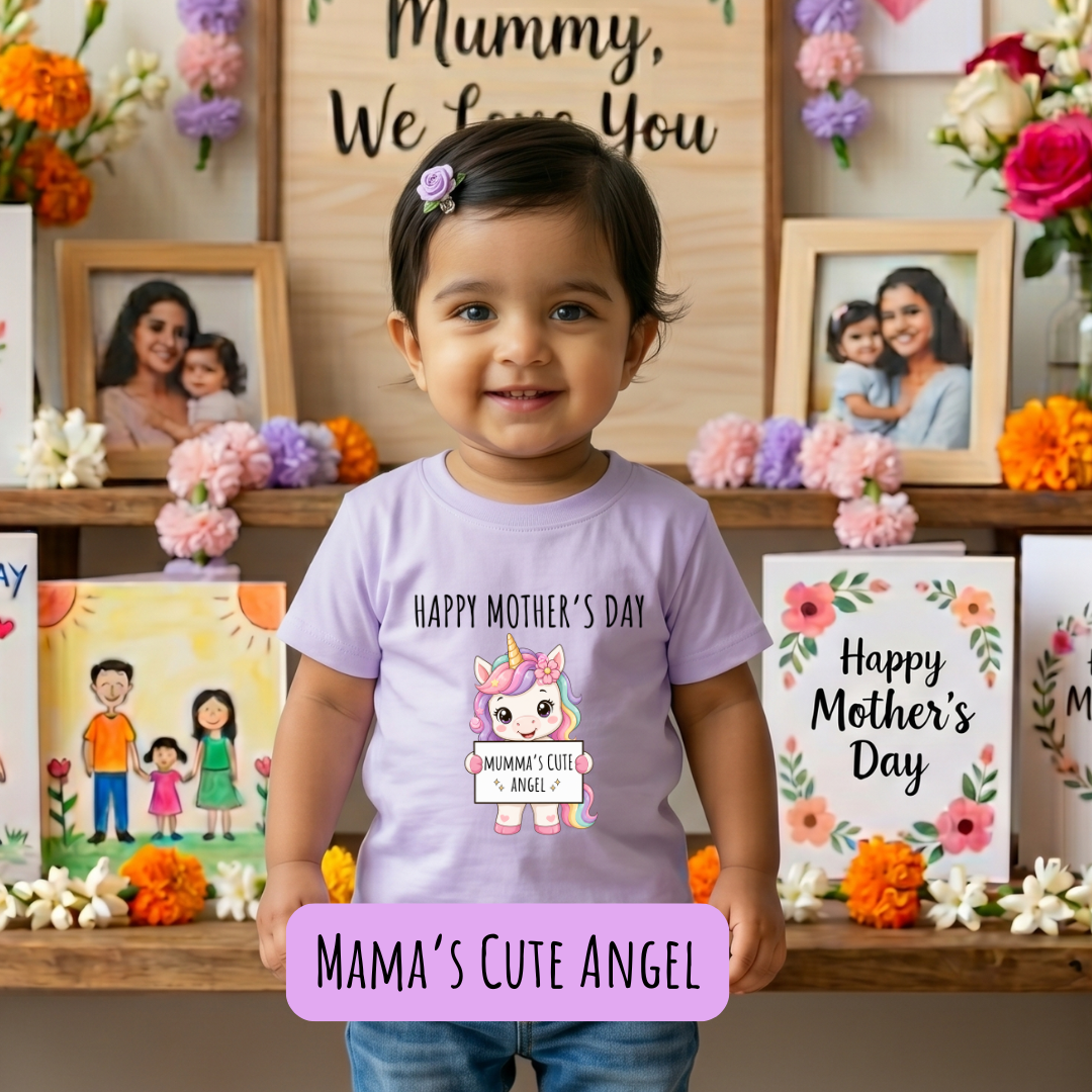 Happy Mothers day -Mamas cute Angel Cute Unicorn -Kids Crew Neck T-Shirt(0 -5yrs)