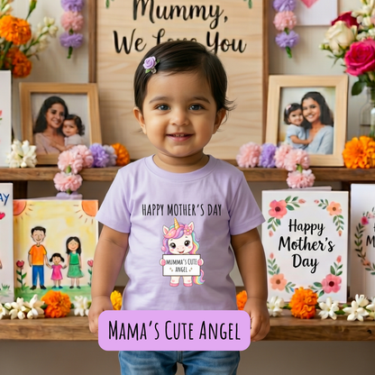 Happy Mothers day -Mamas cute Angel Cute Unicorn -Kids Crew Neck T-Shirt(0 -5yrs)