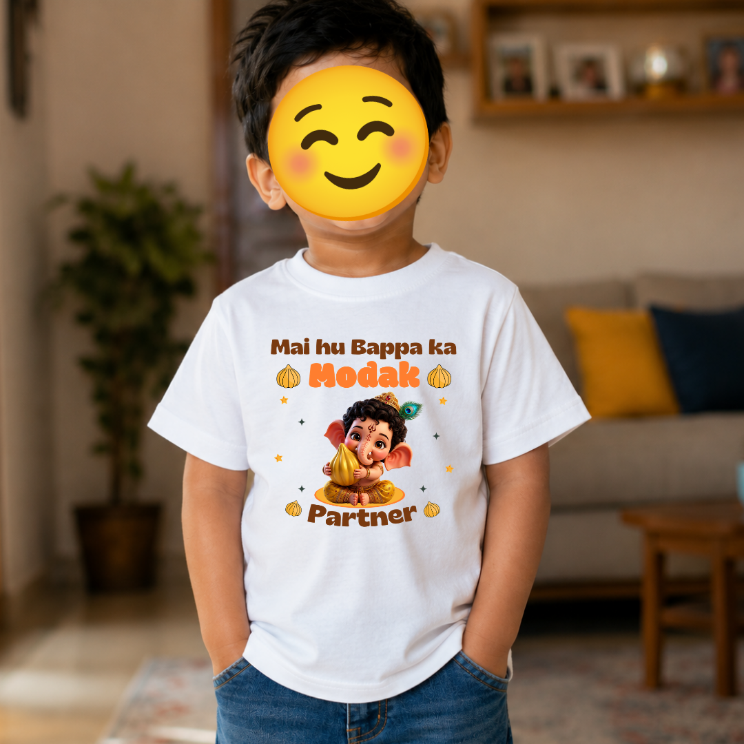 Mai Hu Bappa Ka  Modak Partner New Born and Toddlers  Crew Neck T-Shirt
