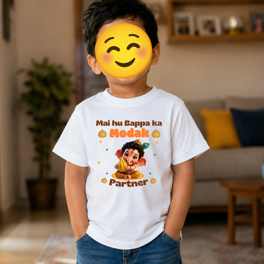 Mai Hu Bappa Ka  Modak Partner New Born and Toddlers  Crew Neck T-Shirt