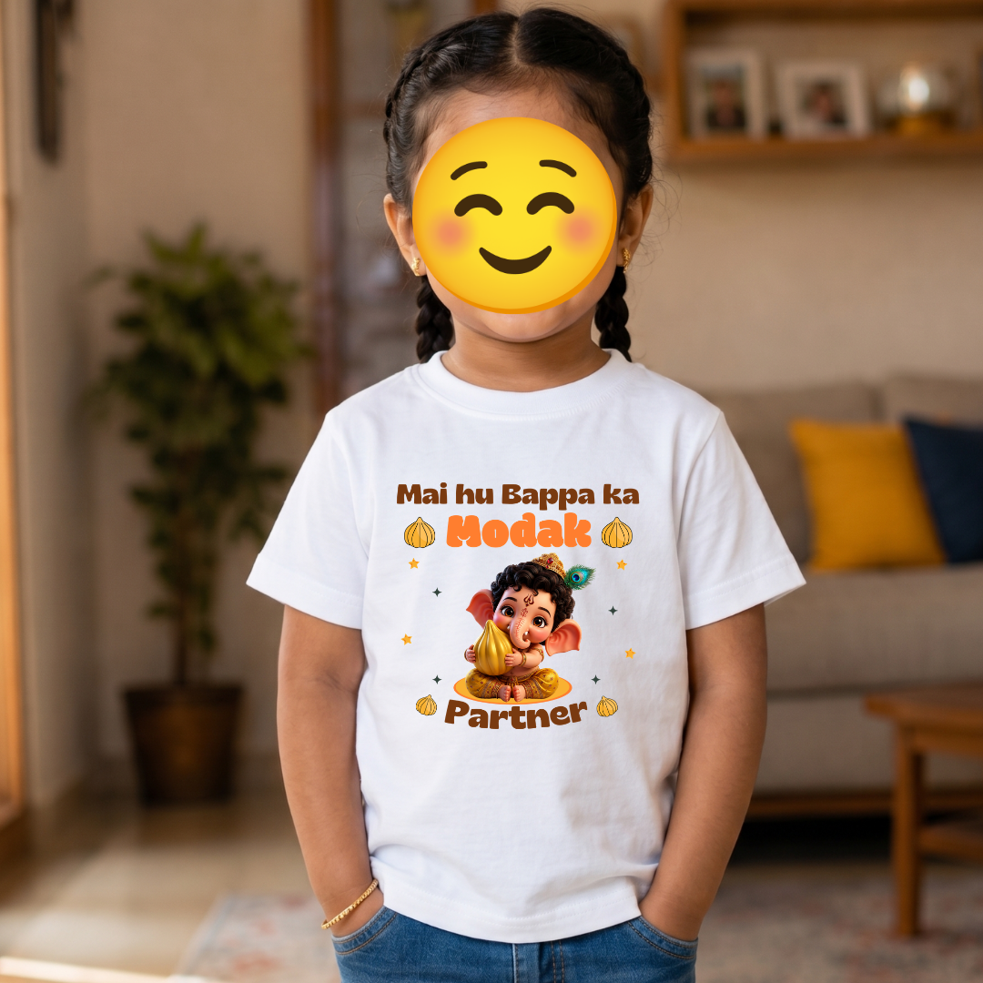 Mai Hu Bappa Ka  Modak Partner New Born and Toddlers  Crew Neck T-Shirt