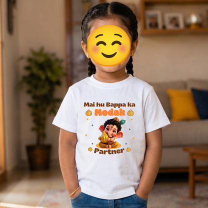Mai Hu Bappa Ka  Modak Partner New Born and Toddlers  Crew Neck T-Shirt