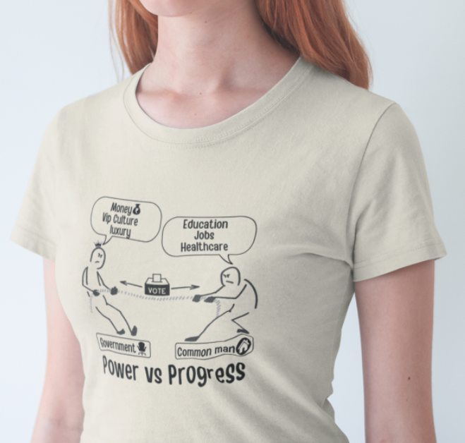 Power Vs Progress -Indian Politics Tug of war Female Crew Classic t shirt