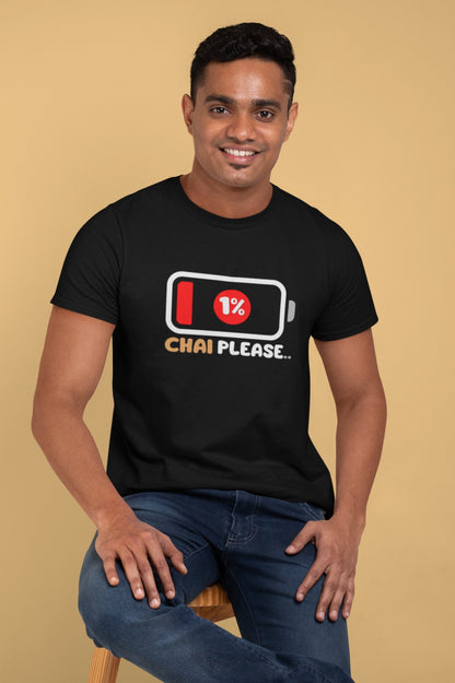 Battery Down 1 % Chai Please..Mens tee