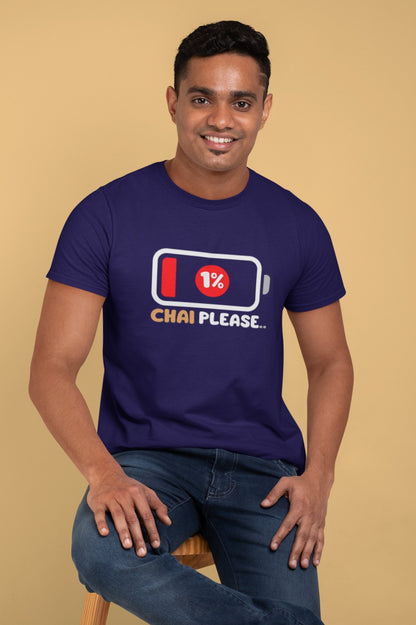 Battery Down 1 % Chai Please..Mens tee