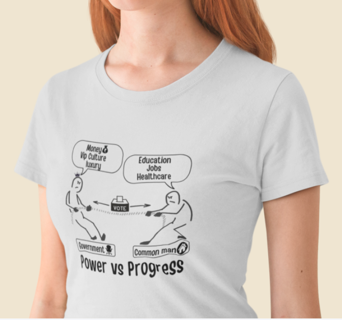 Power Vs Progress -Indian Politics Tug of war Female Crew Classic t shirt