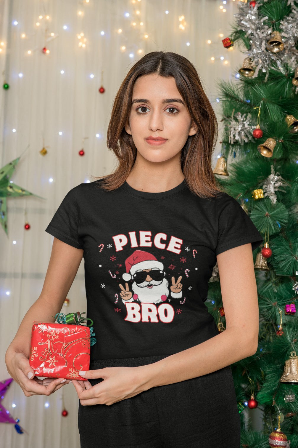 Peace Bro - Santa Merry Christmas in Peace gesture female tee