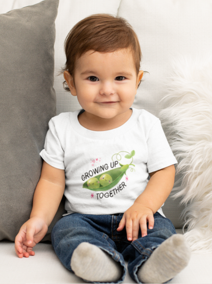 Growing up  two cute peas in a pod -New born Baby Boy's Crew Neck T-Shirt